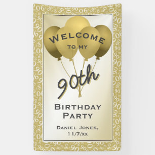 Welcome 90th Cool Number Pattern - Gold/White Banner