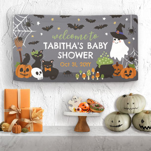 Welcome A Baby Is Brewing Witch Cauldron Halloween Banner