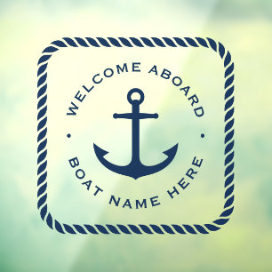 Welcome aboard anchor and rope border boat name