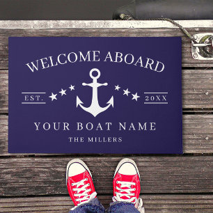 Welcome Aboard Anchor Boat Name Nautical Doormat