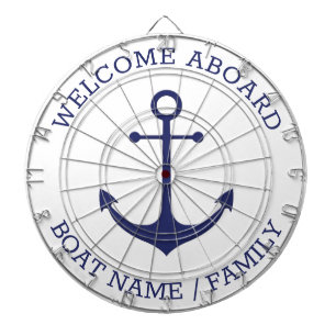 Welcome Aboard blue nautical anchor custom name  Dartboard