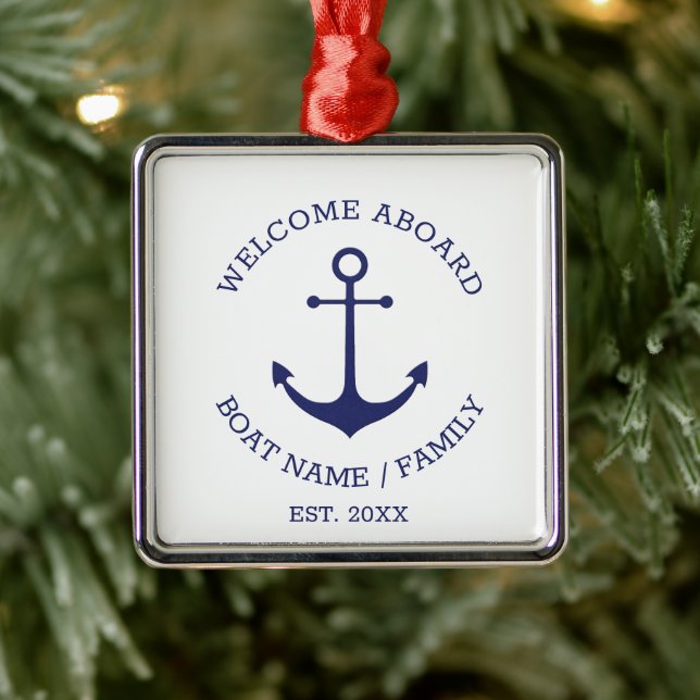Welcome Aboard blue white Custom nautical anchor Metal Tree Decoration (Tree)