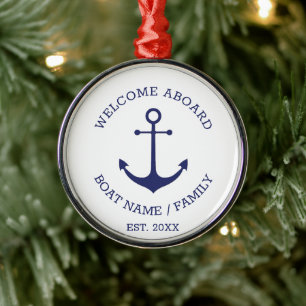 Welcome Aboard blue & white Custom nautical anchor Metal Tree Decoration