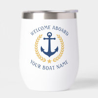 Welcome Aboard Boat Name Anchor Gold Laurel Navy