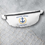 Welcome Aboard Boat Name Anchor Gold Laurel Star<br><div class="desc">Personalised fanny packs featuring a custom designed nautical boat anchor, gold style laurel leaves and a gold star with "Welcome Aboard" and your name or boat name. This design is in navy blue and gold colours on white or edit the design and easily change the belt pouch to any desired...</div>