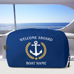 Welcome Aboard Boat Name Anchor Gold Laurel Star Dopp Kit
