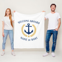 Welcome Aboard Boat Name Anchor Gold Laurel White