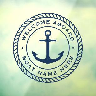Welcome aboard boat name anchor rope border