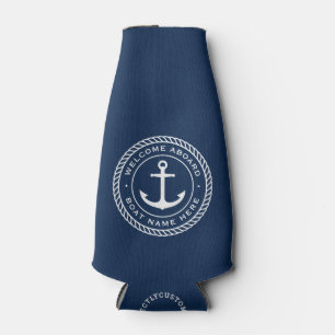 Welcome aboard boat name anchor rope border bottle cooler