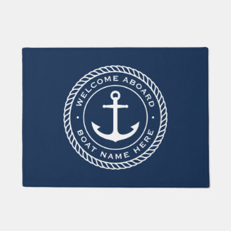 Welcome aboard boat name anchor rope border doormat