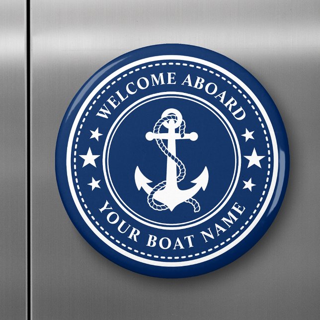 Welcome Aboard Boat Name Anchor Stars Navy Blue Magnet (Creator Uploaded)