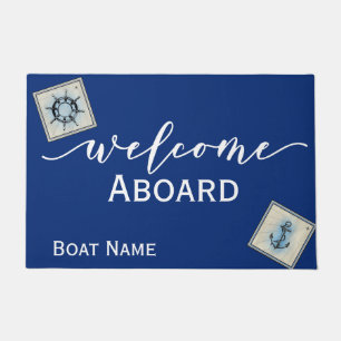 Welcome Aboard Boat Name Nautical Ship Doormat
