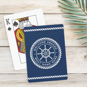 Welcome aboard boat name rope nautical ship wheel playing cards