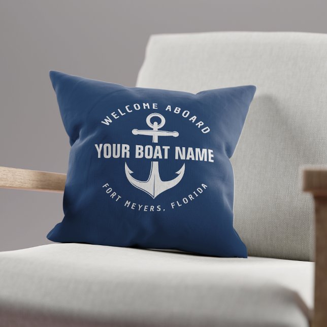Welcome Aboard Boat Navy Blue Nautical Anchor Cushion (Creator Uploaded)