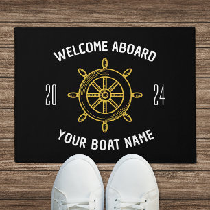 Welcome Aboard Gift Boat Owners Black & Gold Doormat