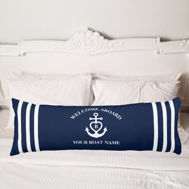 Welcome Aboard Heart Anchor Boat Name Monogram Body Cushion (Creator Uploaded)