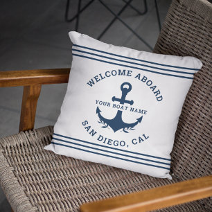 Welcome Aboard Nautica White Cushion