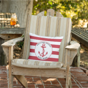 Welcome Aboard - ⚓ Nautical Anchor - Dark Red Cushion