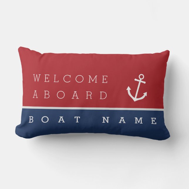 Welcome aboard nautical anchor pillow w/ boat name (Front)