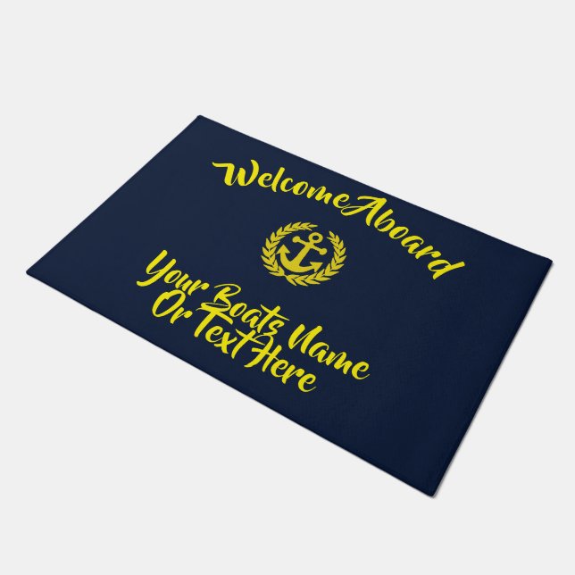 Welcome aboard nautical boat anchor doormat (Angled)