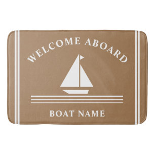 Welcome Aboard Nautical Boat Khaki Name Bath Mat