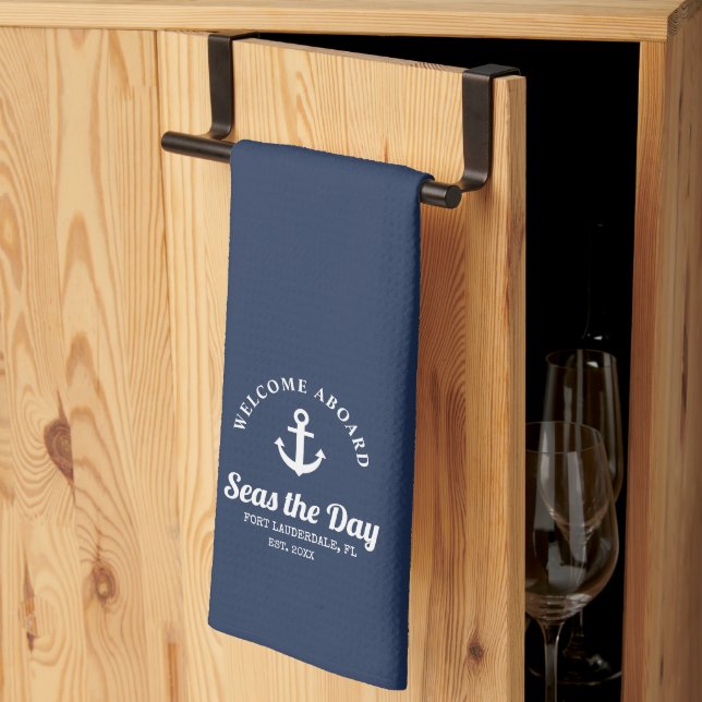 Welcome Aboard Nautical Boat Name    Tea Towel (Thirds Fold)