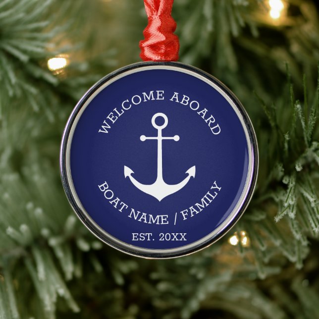 Welcome Aboard navy blue custom nautical anchor Metal Tree Decoration (Tree)