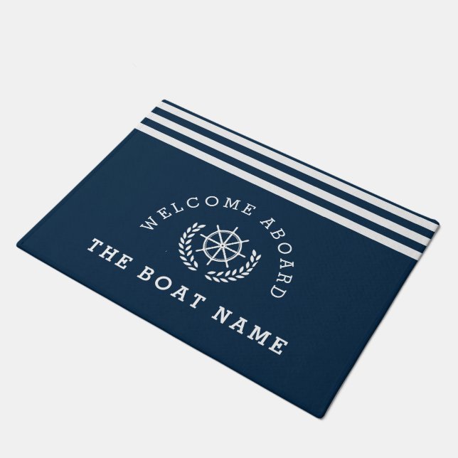 WELCOME ABOARD | navy blue nautical Doormat (Angled)