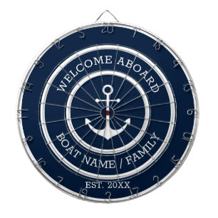 Welcome Aboard navy white nautical anchor custom Dartboard