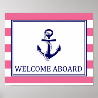 Welcome Aboard - Sign - Pink Navy Nautical