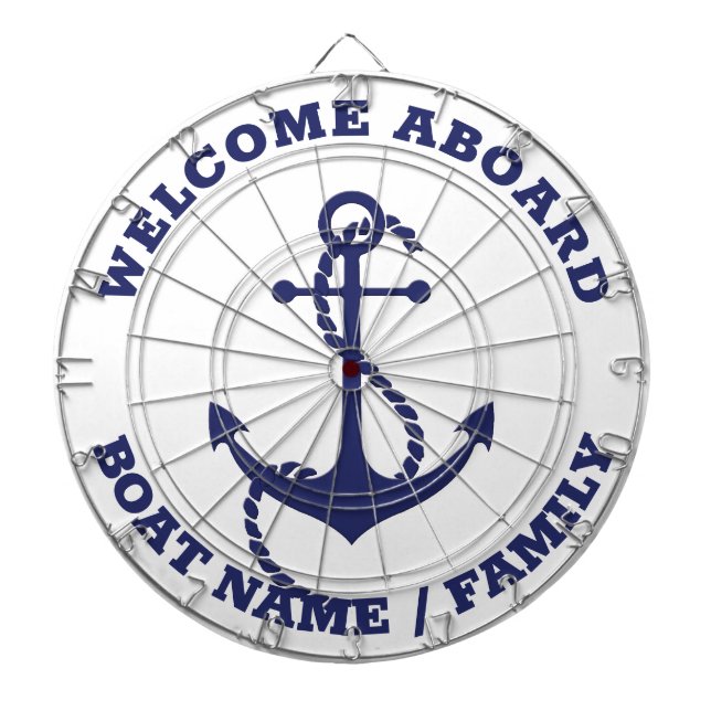 Welcome Aboard white blue nautical anchor custom Dartboard (Front)