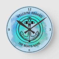 Welcome Aboard Your Boat's Name Anchor Blue Green