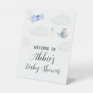 welcome aeroplane theme baby shower pedestal sign
