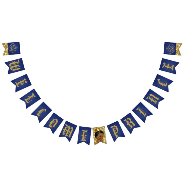 Welcome African Prince| Royal Blue & Gold Glitter Bunting (All)