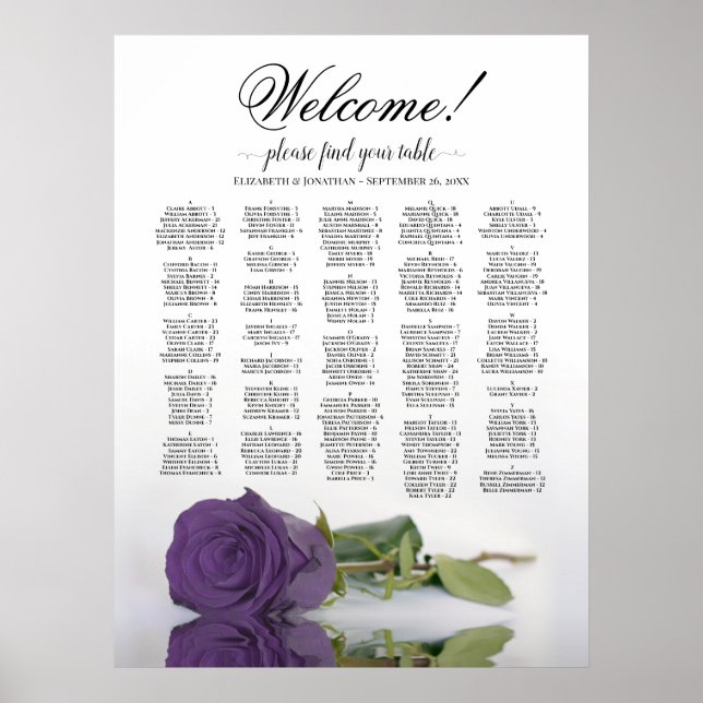 Welcome! Amethyst Rose Alphabetical Seating Chart (Front)