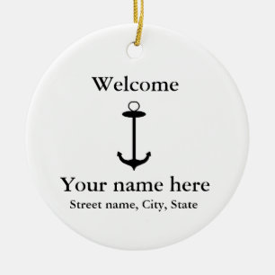 Welcome anchor simple design add name place detail ceramic tree decoration