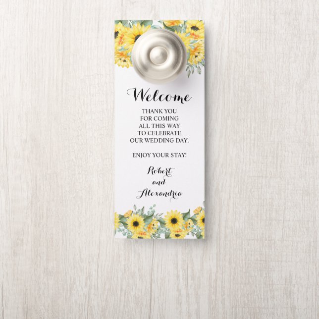 Welcome and Do not Disturb Wedding Sunflowers Door Hanger (On Knob)