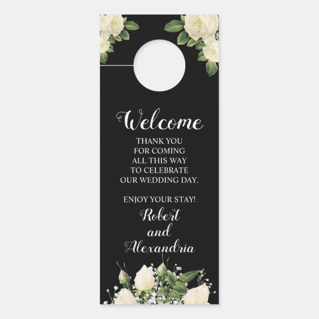 Welcome and Do not Disturb Wedding White Roses Door Hanger (Front)