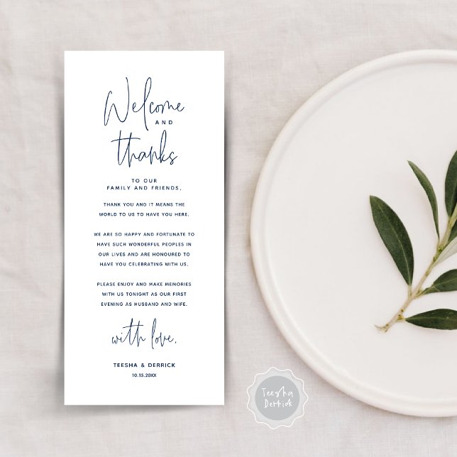Welcome and Thanks, Place Setting Thank You Card (Welcome and Thanks, Modern Dinner Place Setting Thank You Card, in Navy Blue)