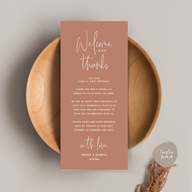 Welcome and Thanks, Place Setting Thank You Card (Welcome and Thanks, Place Setting Thank You Dinner Party Card in Terracotta Earthy Brown)