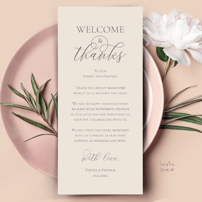 Welcome and Thanks Reception Dinner Thank You Card (Welcome and Thanks Reception Dinner Thank You Card in Cream and Grey)