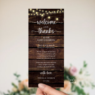 "Welcome and Thanks" Rustic Reception Guest Card
