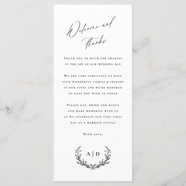 Welcome and Thanks Wedding Day Guest Message Card (Front)