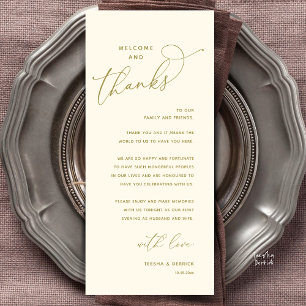 Welcome and Thanks, Wedding Dinner Thank You Card