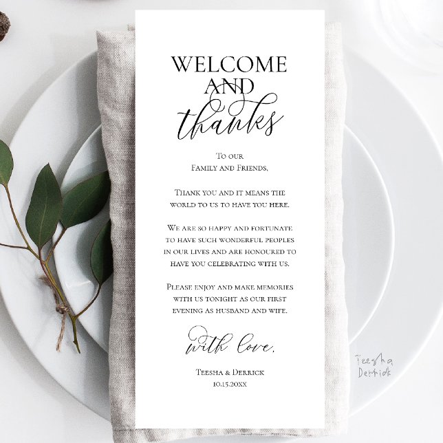 Welcome and Thanks Wedding Dinner Thank You Card (Welcome and Thanks Wedding Reception Dinner Celebration Thank You Card in Black and White)
