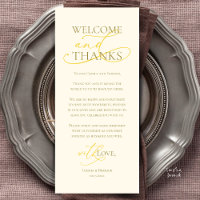Welcome and Thanks, Wedding Dinner Thank You Card