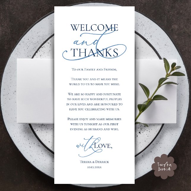 Welcome and Thanks, Wedding Dinner Thank You Card (Welcome and Thanks, Wedding Dinner Thank You Card in Navy Blue)