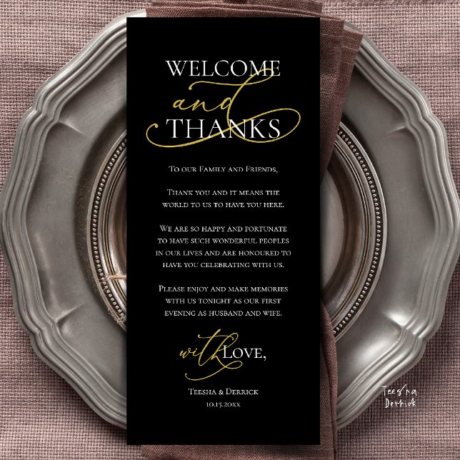 Welcome and Thanks, Wedding Dinner Thank You Card (Welcome and Thanks, Wedding Dinner Thank You Card in Black Gold)