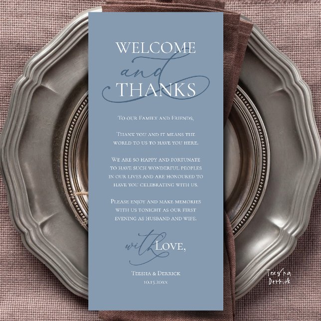Welcome and Thanks, Wedding Dinner Thank You Card (Welcome and Thanks, Wedding Dinner Thank You Card in Dusty Blue)