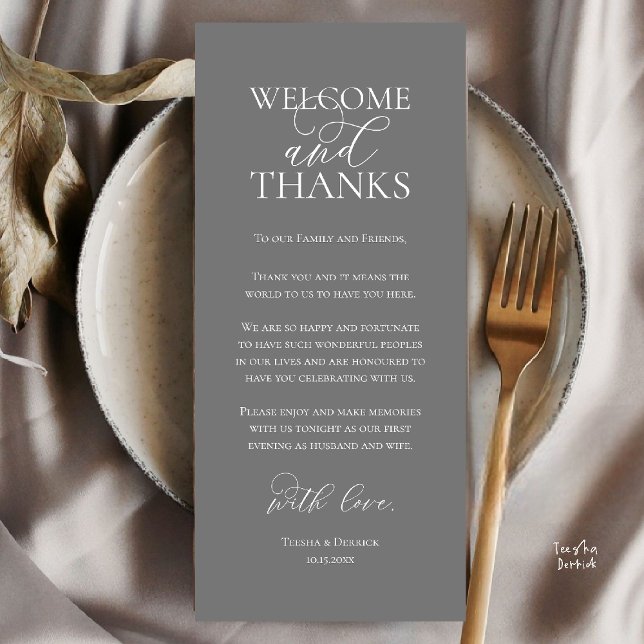 Welcome and Thanks Wedding Dinner Thank You Card (Welcome and Thanks Wedding Reception Dinner Thank You Card in Dark Grey)